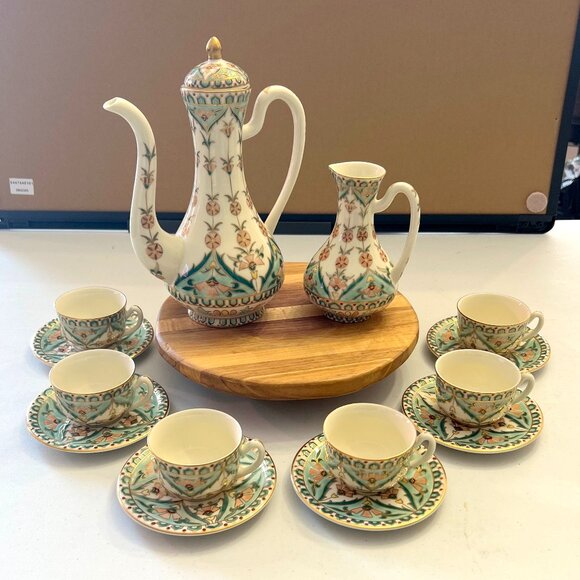 Rare Vintage Zsolnay Hand-Painted Porcelain Persian Style 15-Piece Coffee set! - Picture 1 of 16